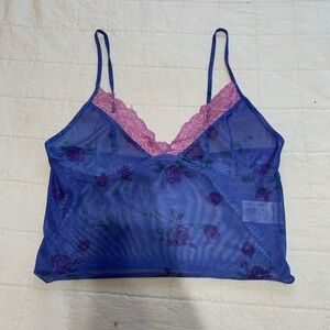 Motel Rocks Blue and Pink Floral Lace Chemise